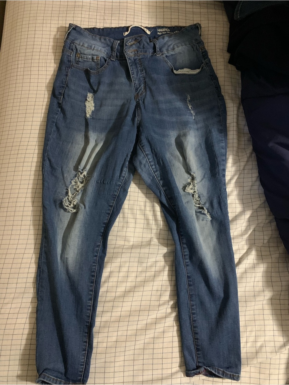 Harper Medium Blue Denim Jeans with Contrast Stitching